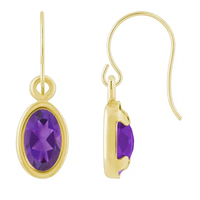 Glistening Jewels 10k Gold 6x4mm Oval Amethyst Drop Earrings In Gold