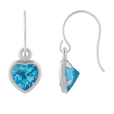 Glistening Jewels 10k Gold 5mm Heart Shape Blue Topaz Drop Earrings In Metallic