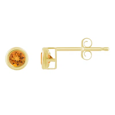 Glistening Jewels 10k Gold 5mm Round Citrine Stud Earrings In Gold