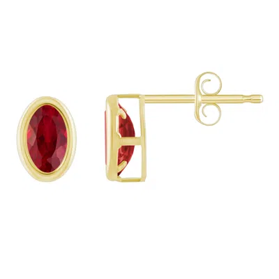 Glistening Jewels 10k Gold 6x4mm Oval Created Ruby Stud Earrings In Red