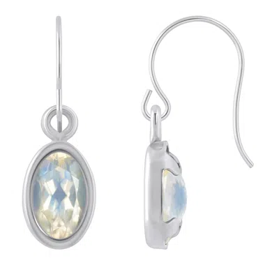 Glistening Jewels 10k Gold 6x4mm Oval Moonstone Drop Earrings In Silver