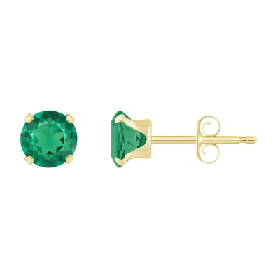 Glistening Jewels 10k Gold 5mm Cushion Created Emerald Stud Earrings In Green