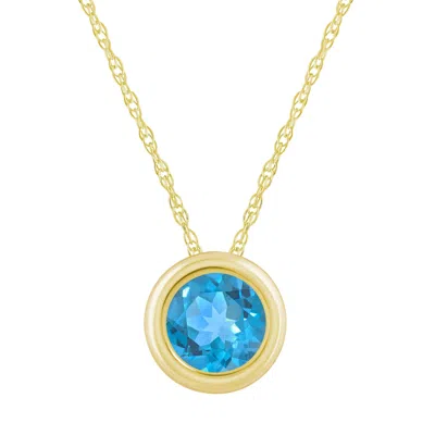 Glistening Jewels 10k Gold 5mm Round Blue Topaz Pendant Necklace In Gold