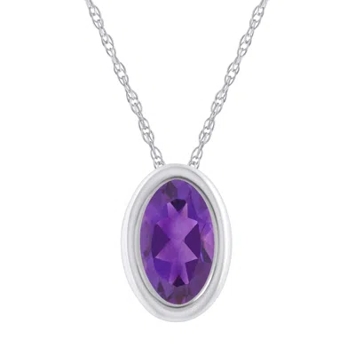 Glistening Jewels 10k Gold 6x4mm Oval Amethyst Pendant Necklace In Blue