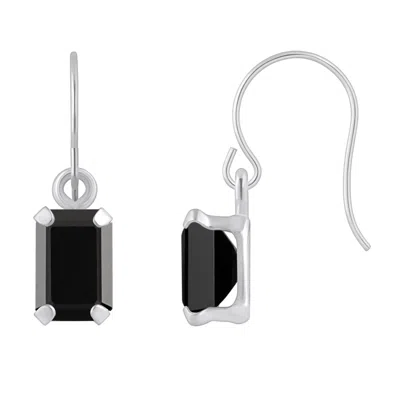 Glistening Jewels 10k Gold 6x4mm Emerald Cut Black Onyx Drop Earrings In Silver
