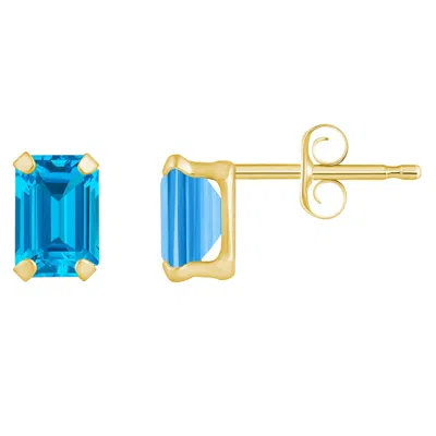 Glistening Jewels 10k Gold 6x4mm Emerald Cut Blue Topaz Stud Earrings In Blue