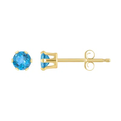 Glistening Jewels 10k Gold 3mm Round Blue Topaz Stud Earrings In Blue