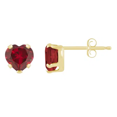 Glistening Jewels 10k Gold 5mm Heart Shape Created Ruby Stud Earrings In Red