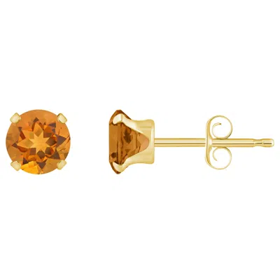 Glistening Jewels 10k Gold 5mm Round Citrine Stud Earrings In Gold