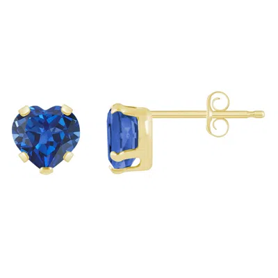 Glistening Jewels 10k Gold 5mm Heart Shape Created Sapphire Stud Earrings In Blue