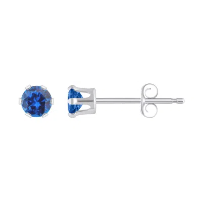 Glistening Jewels 10k Gold 3mm Round Created Sapphire Stud Earrings In Blue