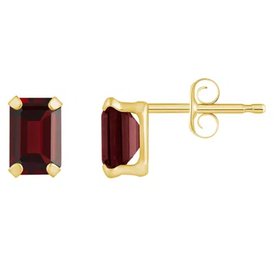 Glistening Jewels 10k Gold 6x4mm Emerald Cut Garnet Stud Earrings In Brown