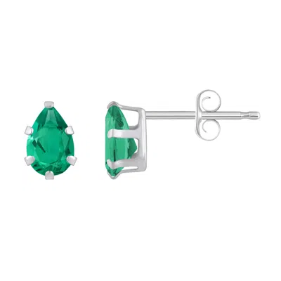 Glistening Jewels 10k Gold 6x4mm Pear Shape Created Emerald Stud Earrings In Green