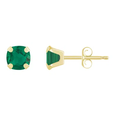 Glistening Jewels 10k Gold 5mm Cushion Created Emerald Stud Earrings In Multi