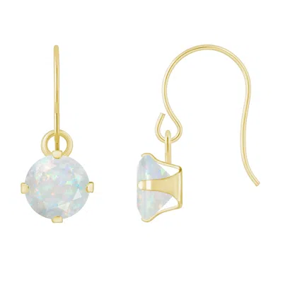 Glistening Jewels 10k Gold 5mm Round Created Opal Drop Earrings In Gold