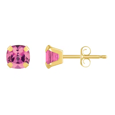 Glistening Jewels 10k Gold 5mm Cushion Pink Topaz Stud Earrings In Multi