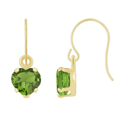 Glistening Jewels 10k Gold 5mm Heart Shape Peridot Drop Earrings In Green