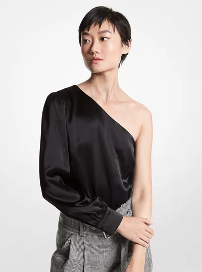 Michael Kors Satin One-shoulder Top In Black