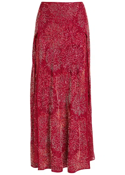 Rabanne Bead-embellished Chiffon Maxi Skirt In Red