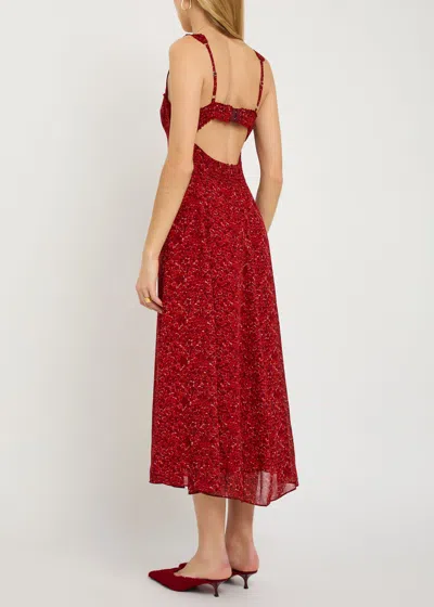 Reformation Lela Floral-print Georgette Midi Dress In Red