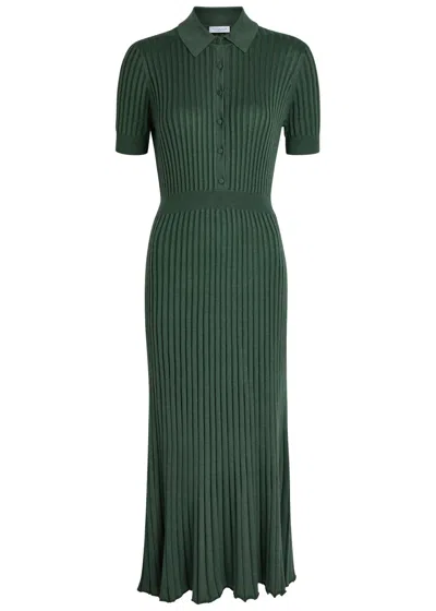 Gabriela Hearst Amor Ribbed Cashmere-blend Midi Shirt Dress In Green