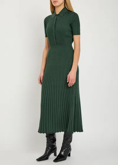 Gabriela Hearst Amor Ribbed Cashmere-blend Midi Shirt Dress In Green