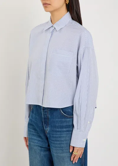 Rag & Bone Marin Striped Cropped Cotton-poplin Shirt In Blue