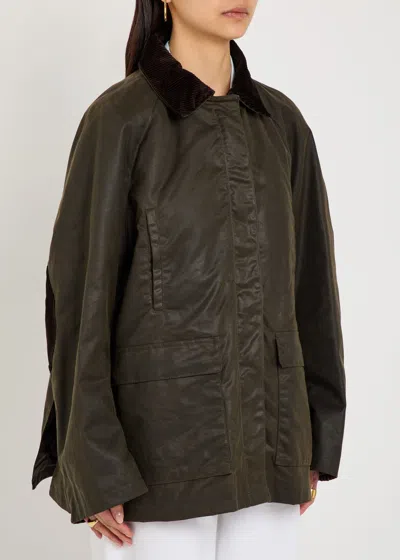 Totême Toteme Corduroy-trimmed Waxed Cotton Jacket In Green