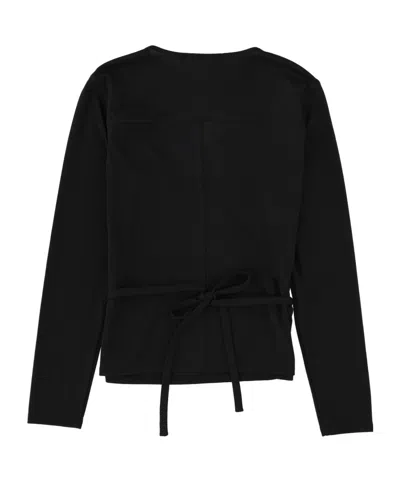 Theory Long Sleeve Knit Top Tie Back Wrap In Black