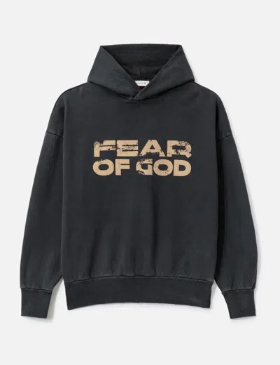Fear Of God Black Vintage-effect Sweatshirt With Logo Print In Black