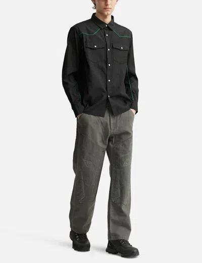 Pleasures Nylon Wester Snap-up Shirt In Black