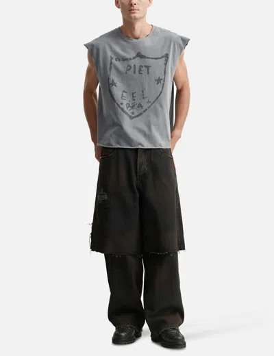 Piet Oversized Raw Edge Sleeveless T-shirt In Gray