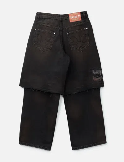 Piet Layered Black Denim Trousers In Black