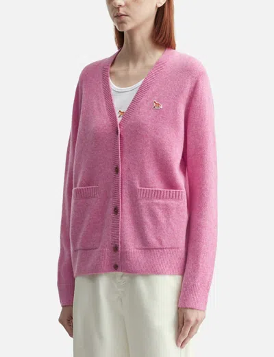 Maison Kitsuné Baby Fox Lambswool Boxy Cardigan In Pink