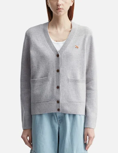 Maison Kitsuné Baby Fox Lambswool Boxy Cardigan In Gray