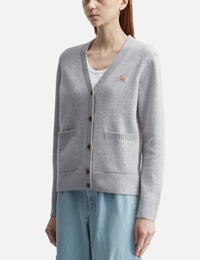 Maison Kitsuné Baby Fox Lambswool Boxy Cardigan In Gray