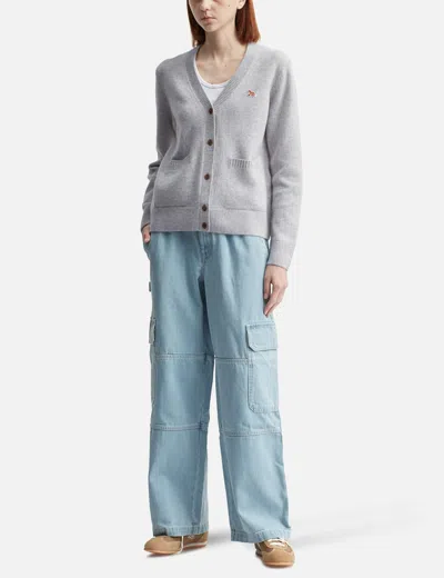 Maison Kitsuné Baby Fox Lambswool Boxy Cardigan In Gray