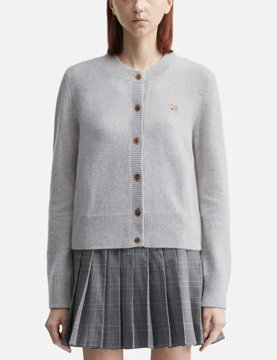 Maison Kitsuné Baby Fox Lambswool Fitted Cardigan In Gray