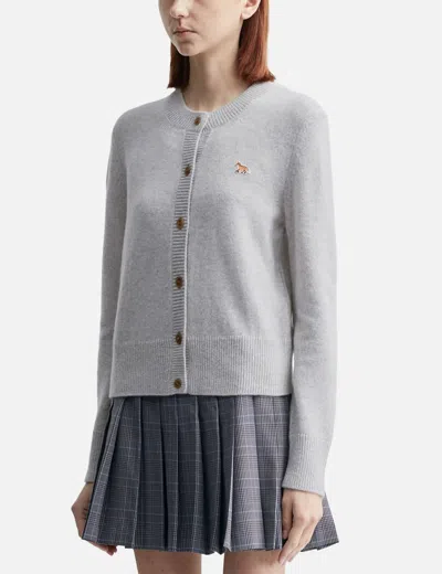 Maison Kitsuné Baby Fox Lambswool Fitted Cardigan In Gray