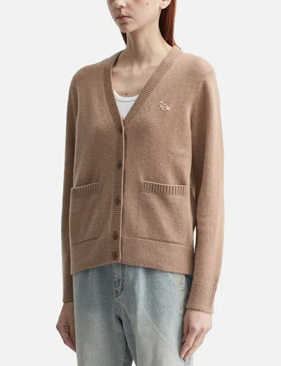 Maison Kitsuné Baby Fox Lambswool Boxy Cardigan In Brown