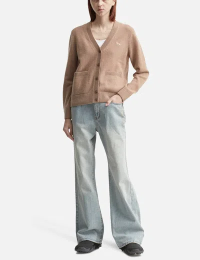 Maison Kitsuné Baby Fox Lambswool Boxy Cardigan In Brown