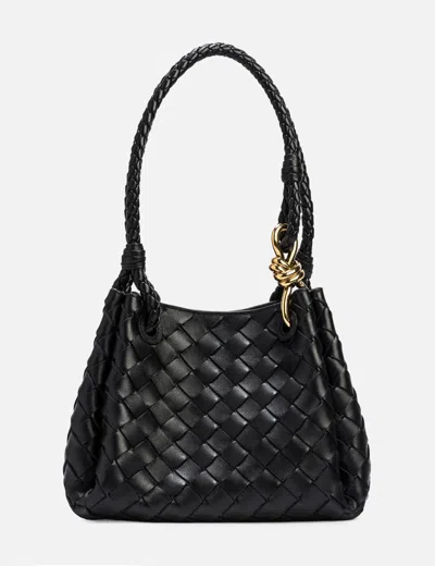 Bottega Veneta Women Parachute Small Leather Shoulder Bag With Intrecciato Motif In Black