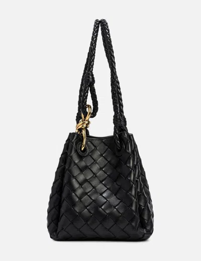 Bottega Veneta Women Parachute Small Leather Shoulder Bag With Intrecciato Motif In Black