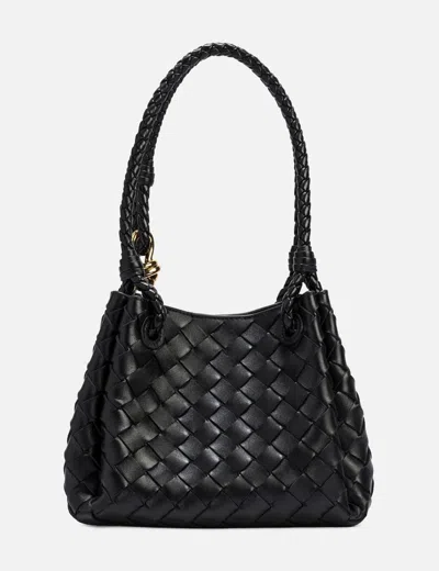 Bottega Veneta Women Parachute Small Leather Shoulder Bag With Intrecciato Motif In Black