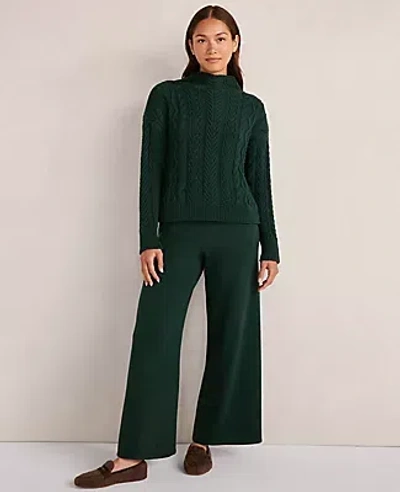 Ann Taylor Cttn Jrsy Fl Wide Leg Pant In Green