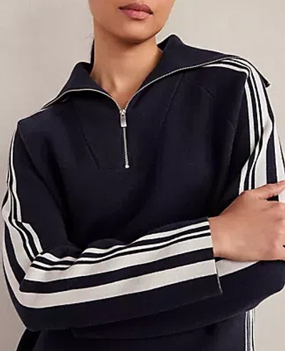 Ann Taylor Haven Well Within Sporty Stripe Half-zip Pullover In Blue