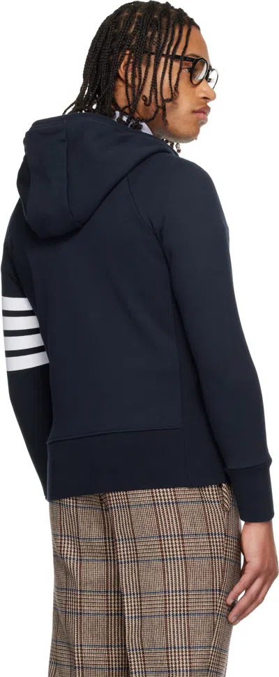 Thom Browne Navy Classic Loopback 4-bar Full Zip Hoodie In Blue