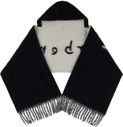 Burberry Black Logo Alpaca Wool Blend Hooded Scarf In Black