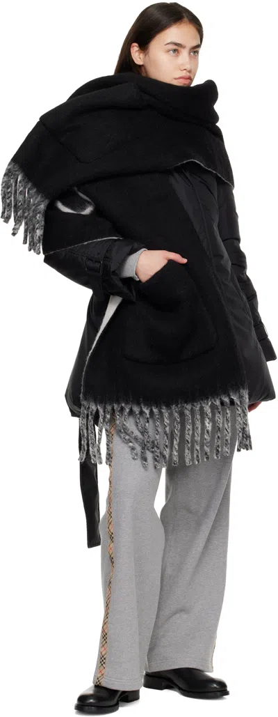 Burberry Black Logo Alpaca Wool Blend Hooded Scarf In Black