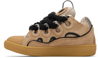 Lanvin Beige Curb Suede Sneakers In Brown